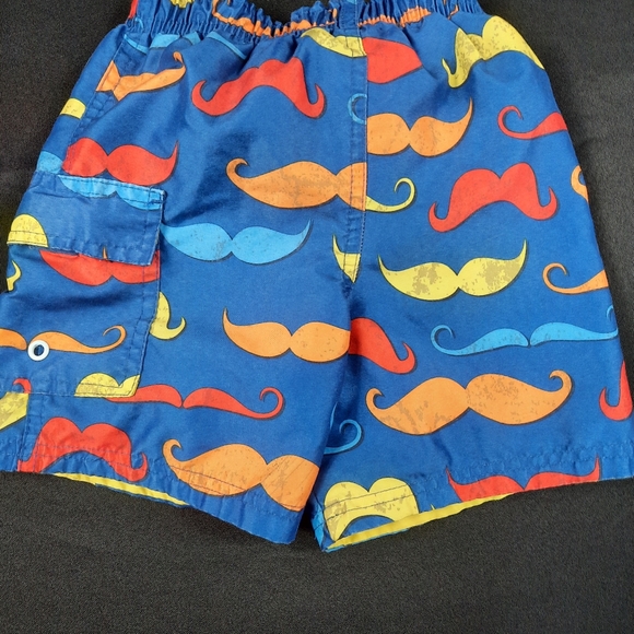 Size 3T Boys OP Blue w/ Multicolored Mustache Swim Trunks Cute Funny Adorable - Picture 3 of 4